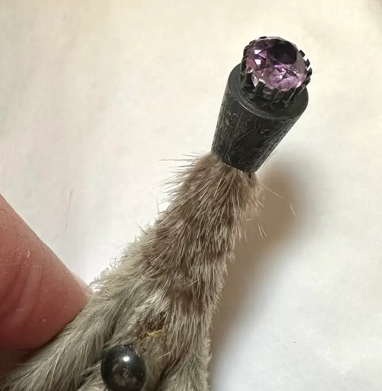 Antique Victorian Scottish Grouse Foot Kilt Pin Sterling Amethyst