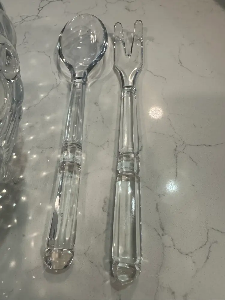 Indiana Glass Salad Bowl With Utensils
