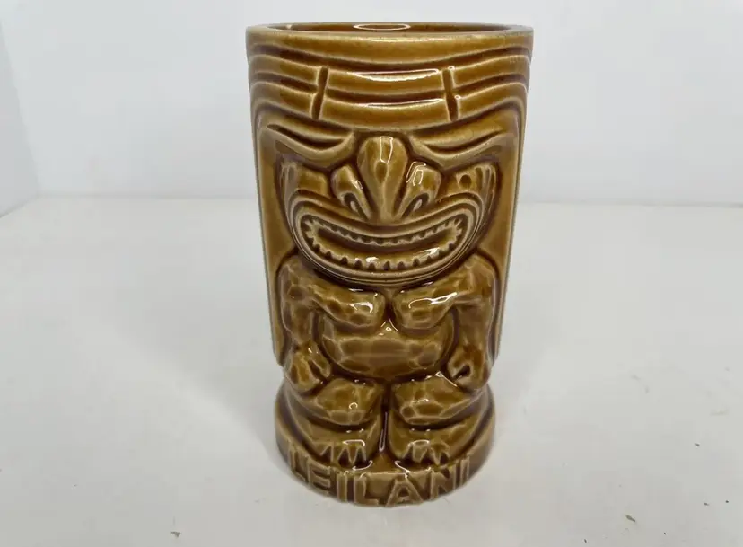 Orchids Of Hawaii Vintage Brown Tiki Bar Mug Cup Made In Japan 5” Leilani