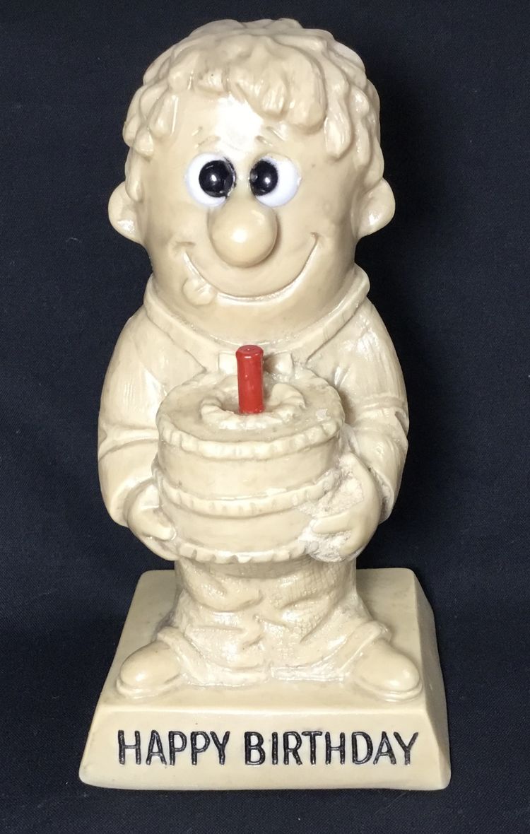 R & W Berries 1976 figurine, Happy Birthday, 6 in tall, resin, man