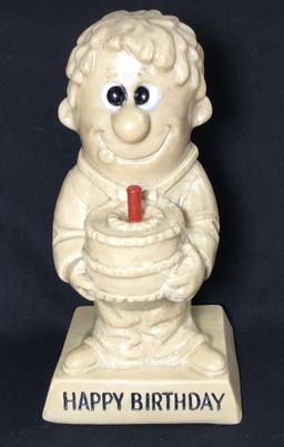 R & W Berries 1976 figurine, Happy Birthday, 6 in tall, resin, man