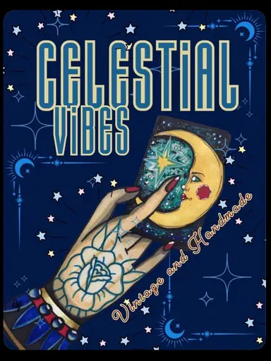 Celestial Vibes Vintage And Handmade Art With Lupe BlindArtStudios On Niknax.Net Team Moon And Stars