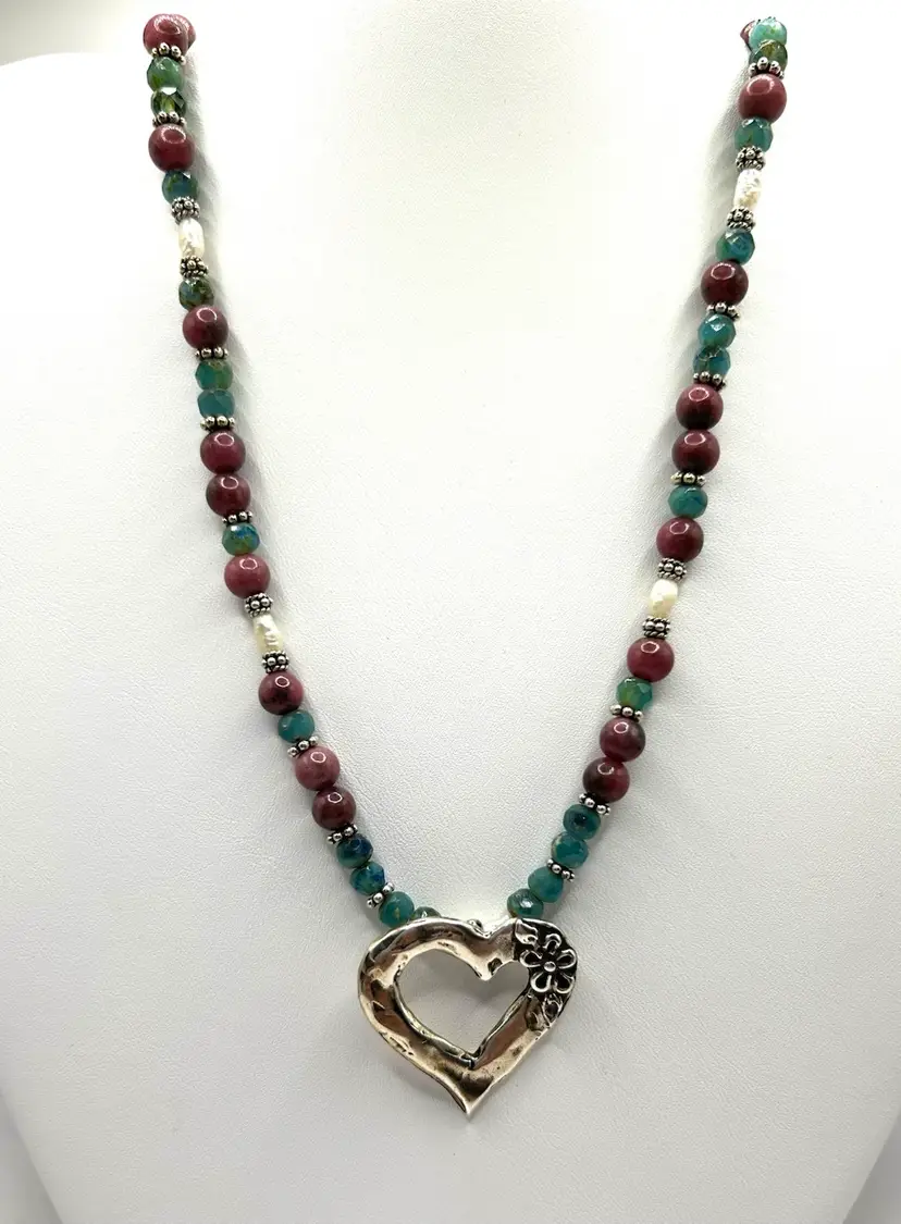 Rhodonite Rice Pearl And Czech Glass Beaded Necklace 16β Made By Me