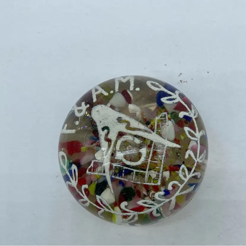 #0005 Vintage Free and Accepted Masons freemason hand blown glass lodge paperweight