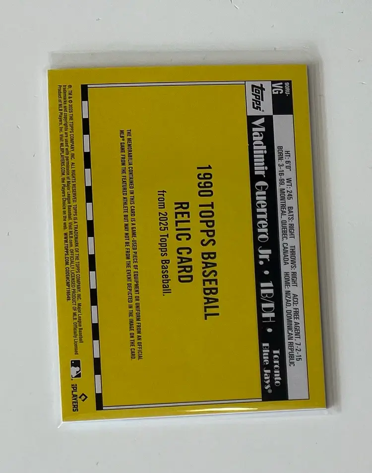 Vladimir Guerrero Jr. 1990 Topps Game Used Bat Relic Toronto Blue Jays