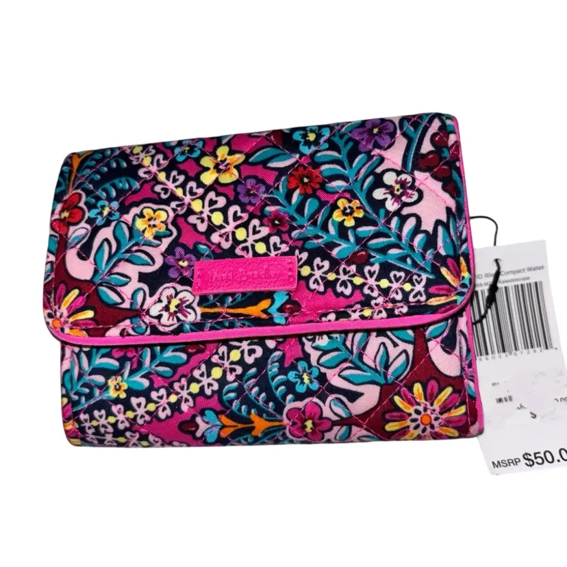 Vera Bradley RFID Riley Compact Wallet in the vibrant Kaleidoscope pattern.