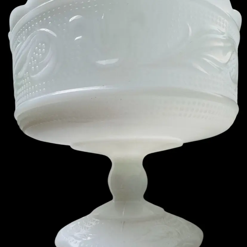 Beautiful Milk Glass Pedestal Bowl With Scalloped Edges