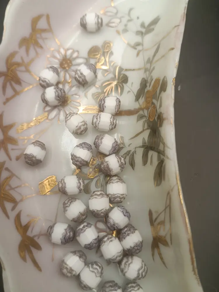 Vintage Czech White and Silver Cathedral Beads