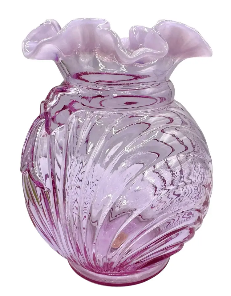 Vintage Fenton Glass Caprice Bow and Drape Vase Ruffle Lilac Purple Pink 6.75”