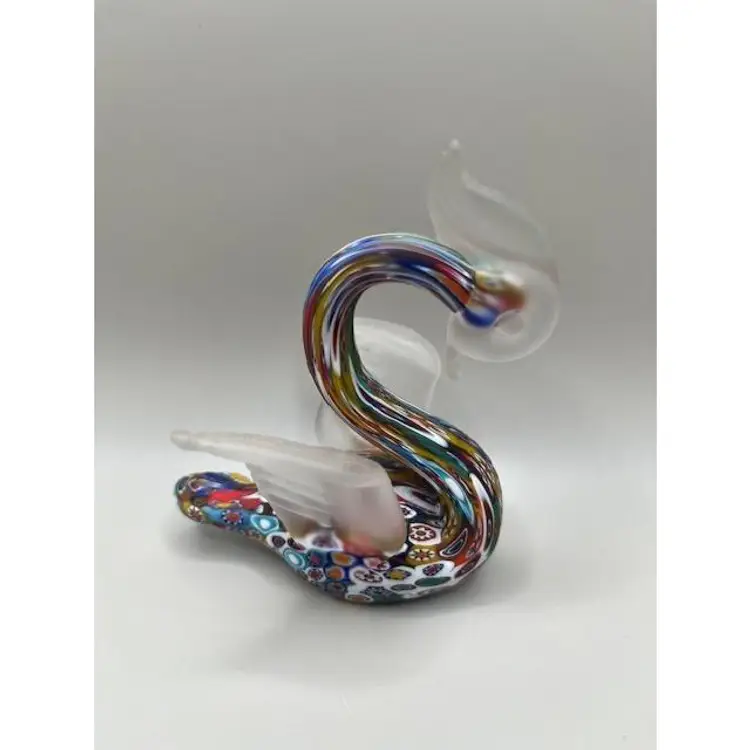 #03 - Vintage Murano Fratelli Toso  Winged and Crested Swan Paperweight/Figurine ~ Millefiori ~ Measures 4 inches tall