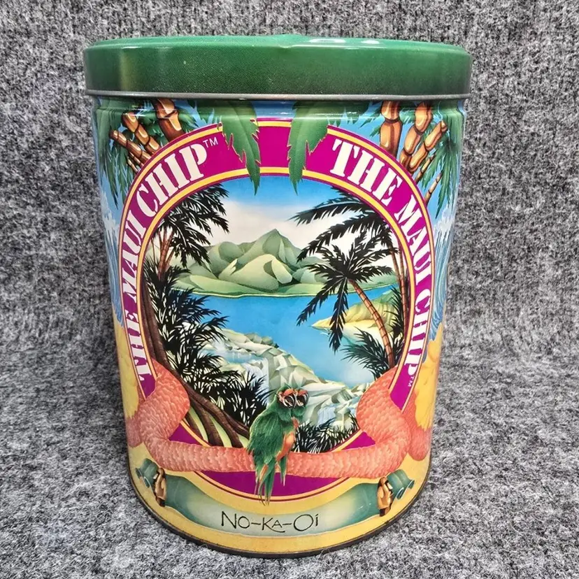 Vintage The Maui Chip Potato Chip Collectible Tin Kalului Maui Hawaii NO-KAI-OI K1