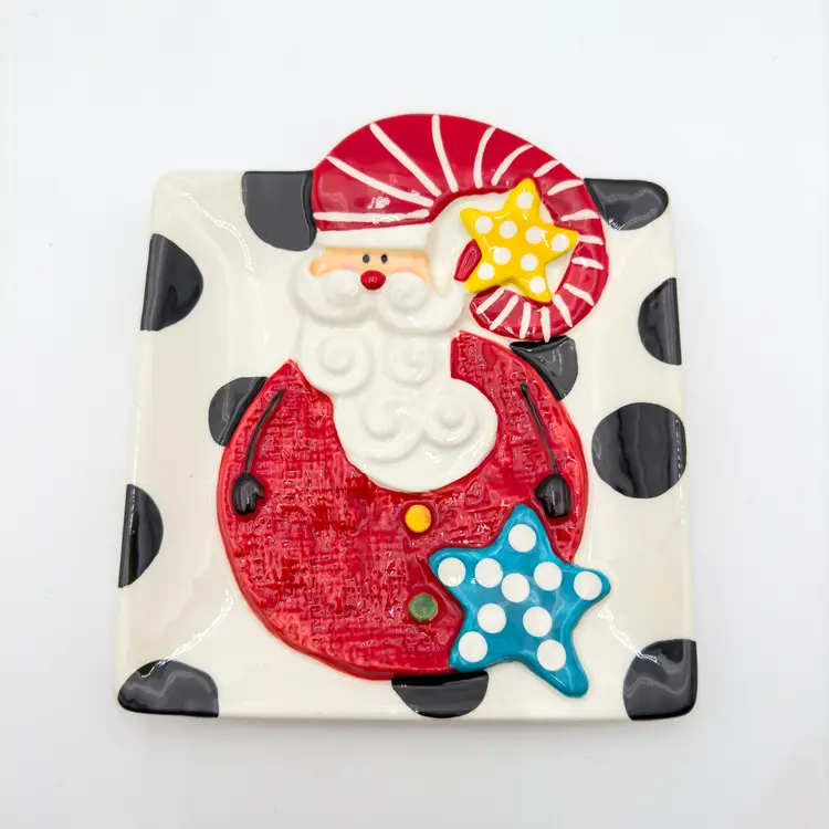 Mud Pie Ceramic Santa Christmas Decorative Cookie Plate 7" B25