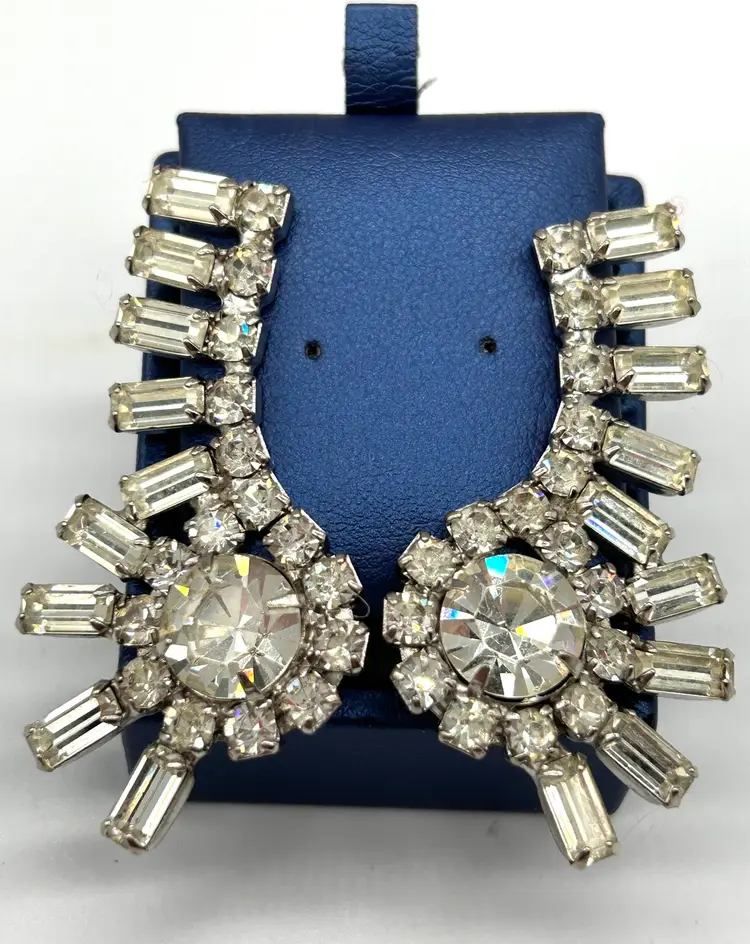 Vintage Rhinestone Clip Earrings Emerald Cuts And Rounds