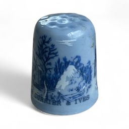 Currier and Ives Vtg Collectible Ceramic Thimble The Farmers Home Winter
