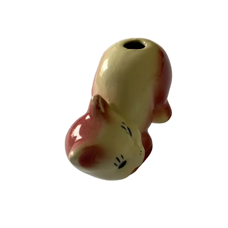 #10 - Dog 🐶 (and Cats) Days Of Summer Sunday-Vintage 1930's Pink Ceramic Cat Figurine Bud Vase Or Air Plant Vessel 4” By 3”