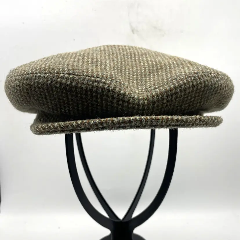 Vintage Palatine Hat Cap Fitted Mens Small Brown Houndstooth Wool Tweed 60s 19086