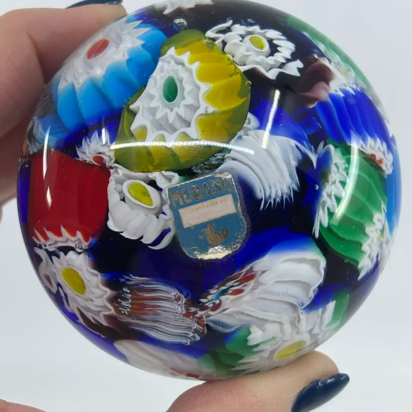 Mid Century Murano Millefiori Scramble Art Glass Paperweight 3”