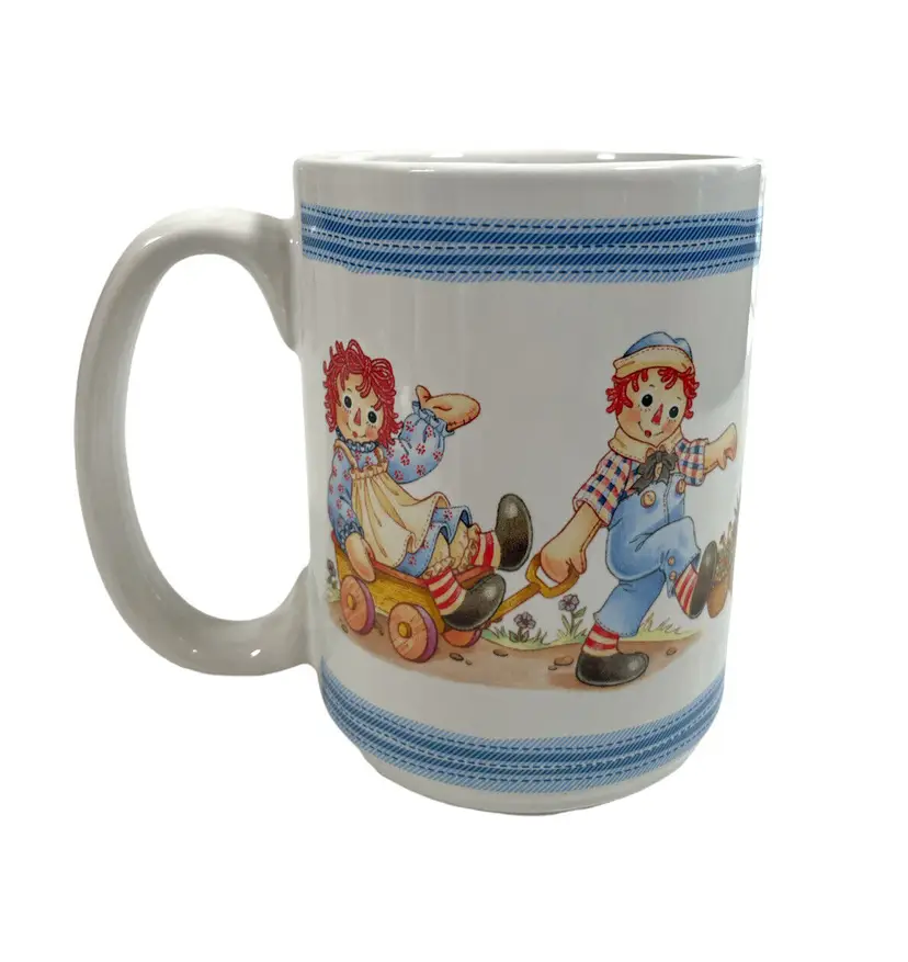 Raggedy Ann and Andy Coffee Cup Mug Large 12 Oz Vintage See Saw Wagon CUTE