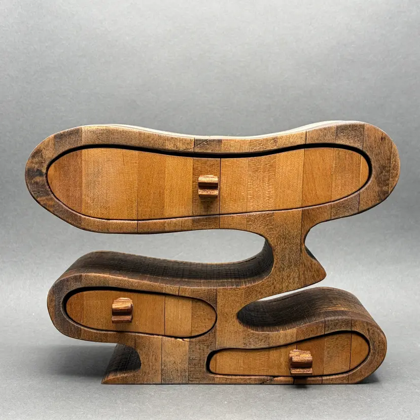 Vintage MCM Sculptural Oak Bandsaw Box with Three Drawers
