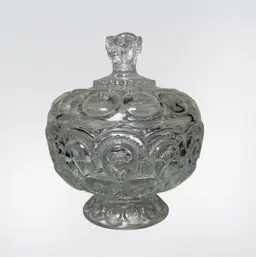 Vintage L.E. Smith Clear Glass Moon and Star Lidded Candy Dish 7.75in