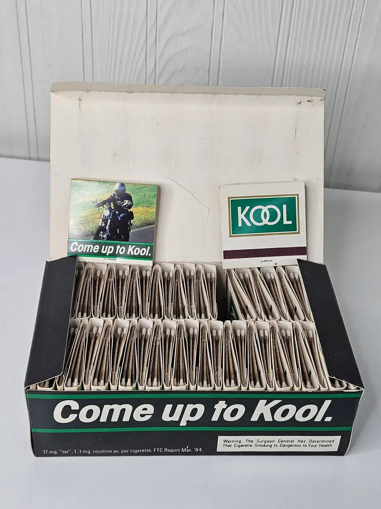 Vintage Kool Cigarettes Matchbooks 50 Books Per Box Motorcycle Display 1990s 1980s NOS