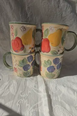 Set of 4 HOME China Hand Painted Fruit Mugs – Farmhouse Kitchen Coffee Cups