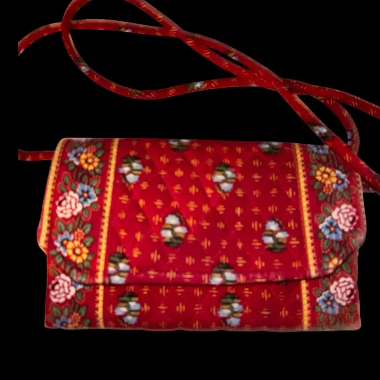 Vera Bradley Provincial Red Tri-Fold Quilted Floral Wallet/Crossbody