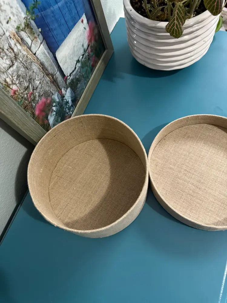 Embroidery on Linen Covered Round Box