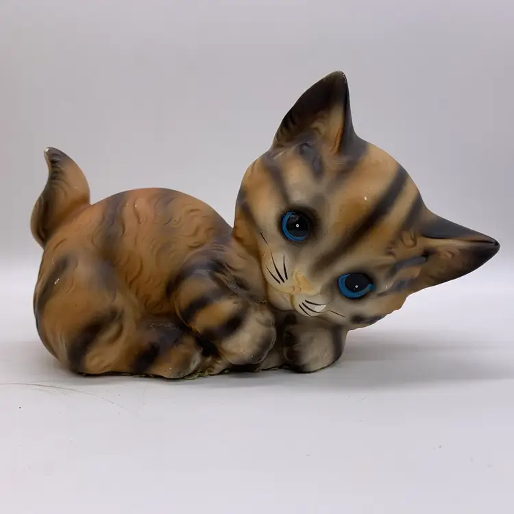 Vintage Norleans Ceramic Orange Tabby Cat With Blue Eyes Made in Japan 4" Tall