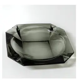 Heavy Smoked Glass Art Deco Style Cigarette Cigar Octagonal Ashtray 8x8x1.8 in