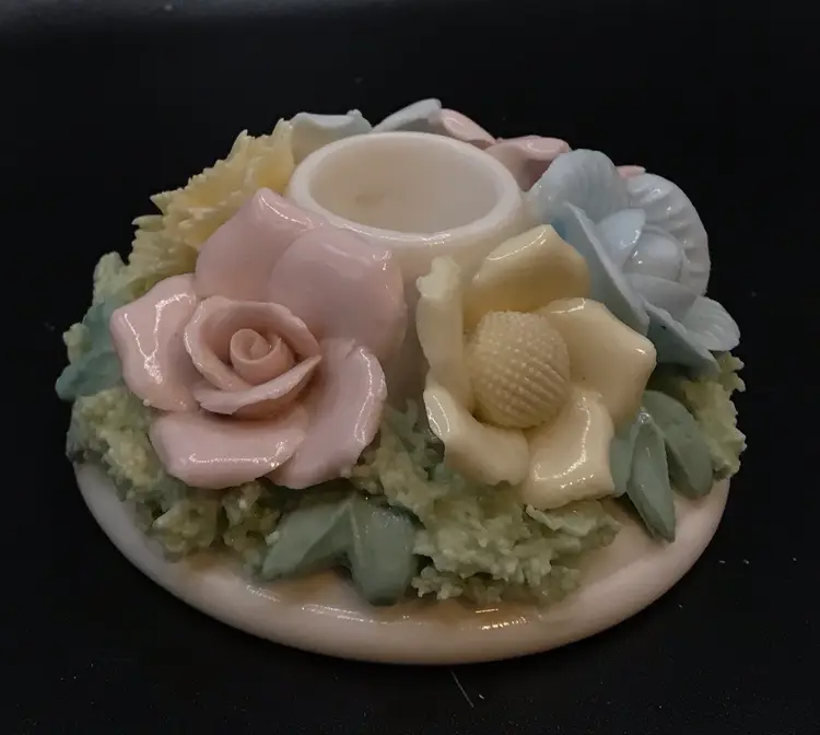 Single Vintage pastel floral porcelain tapered candle stick holders Spring