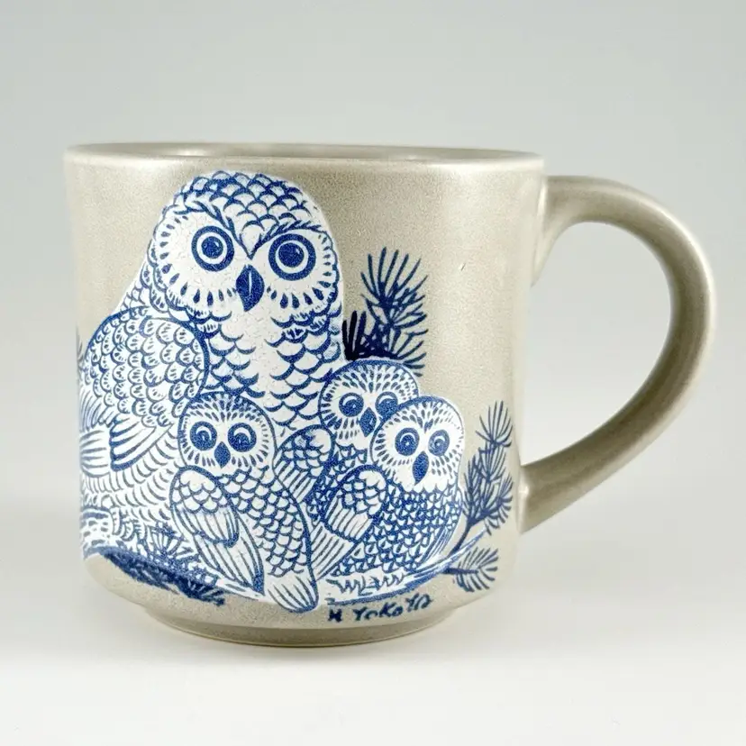 Vintage Otagiri H Yokoya Owl Family Stoneware Mug, Ceramic Birds Coffee Cup, Made in Japan