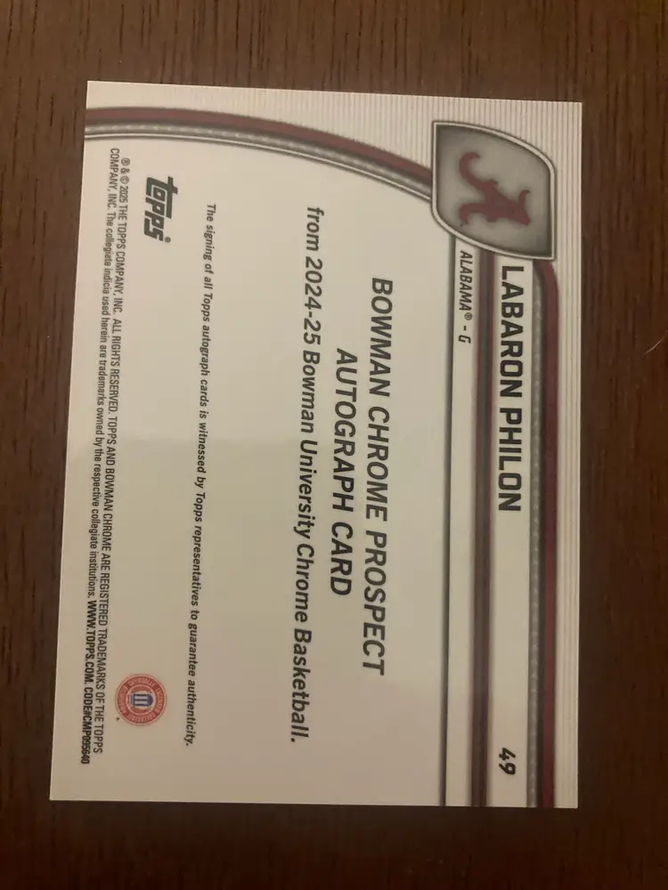 Labaron Philon 2024-25 Bowman Chrome U 1st Autograph Green Shimmer #49 RC Auto