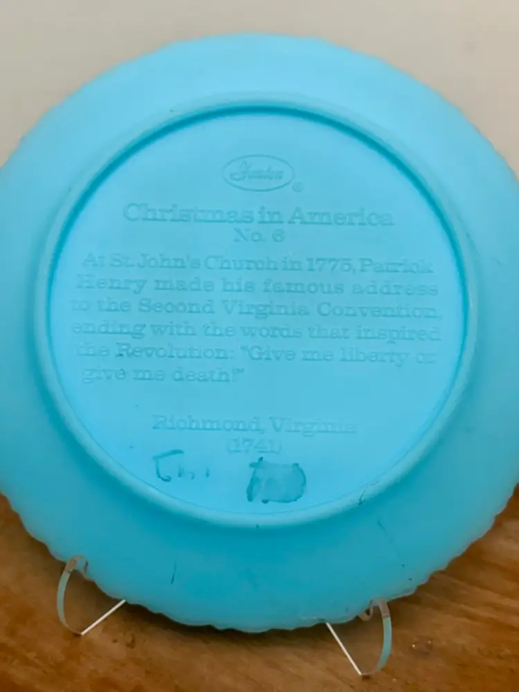 Fenton Blue Satin Christmas in America Plate - 1975