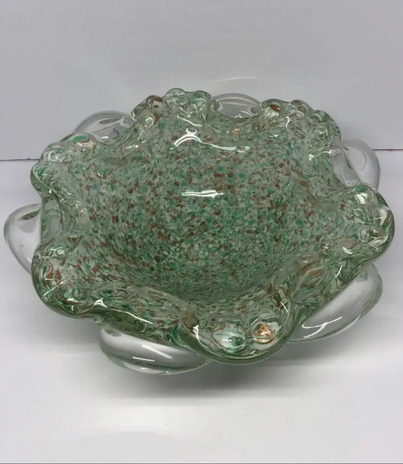 Vintage Italian Murano Art Glass Ashtray / Trinket Dish with Aventurine