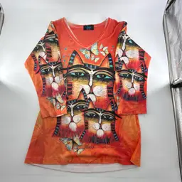 Custom Design Signed Albena Vatcheva Alaska Cat Shirt With Butterflies Size Large (READ description)