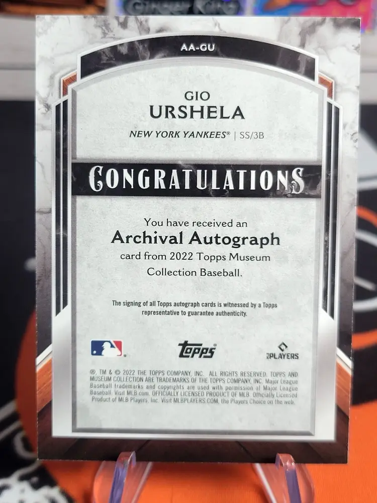 Gio Urshela 2022 Topps Museum Collection Archival On Card Auto Copper /50