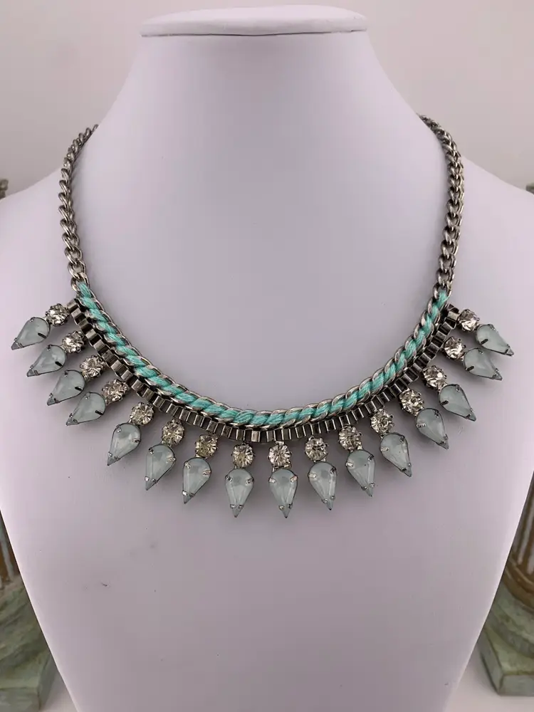 Glowy Rhinestone Silver Tone Necklace