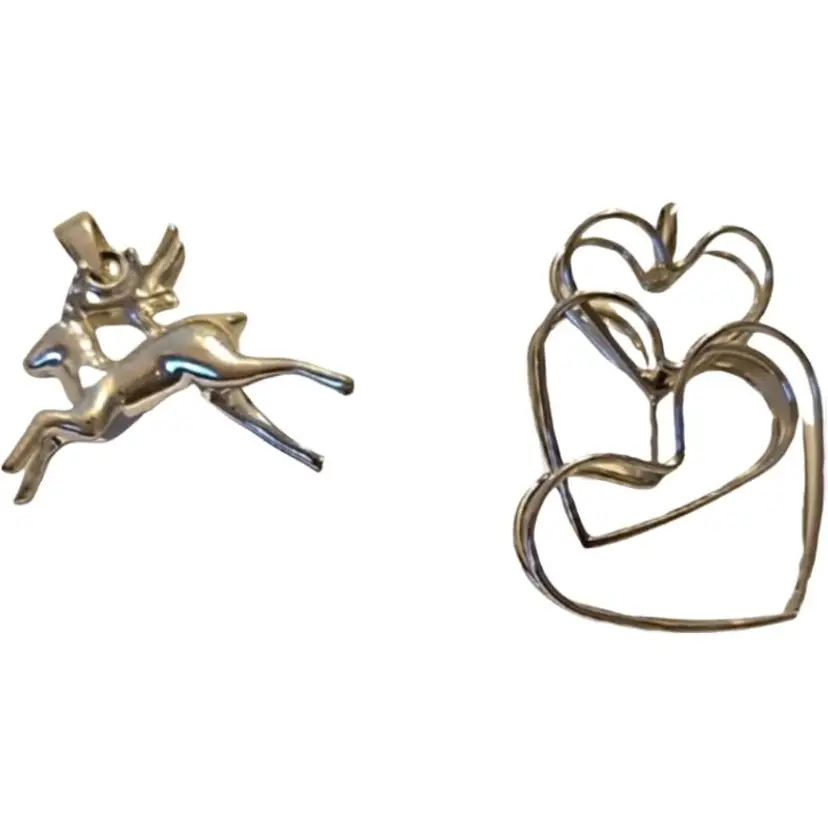 Elegant Silver Reindeer and Heart Pendants