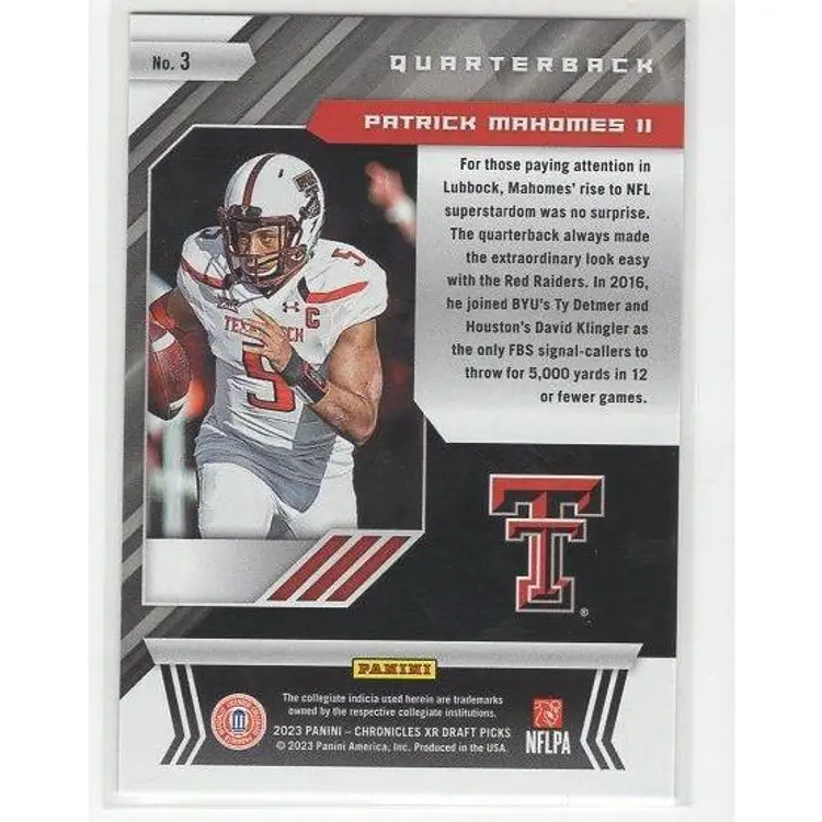 2023 Panini Chronicles Draft XR Patrick Mahomes #3 Chiefs