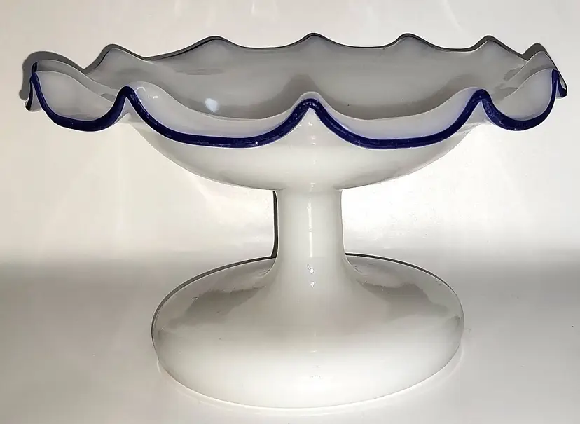 Antique French Blue Crested Soapy Opaline Savonneuse Footed Bowl c. 1824-1830
