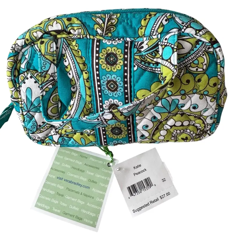 Vera Bradley Peacock Cosmetic Makeup Pouch Bag NWT Purse Tote Travel Case