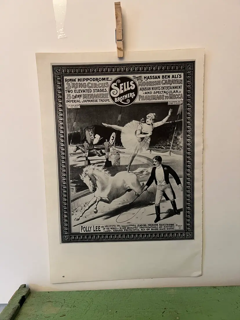 Circus Poster Vintage Ephemera. Sells Brothers Three Ring Circus. 16x11." 1970s