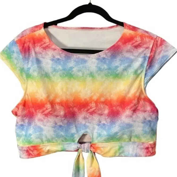 SALT + COVE Women's rainbow dye AJA Tie Swimsuit Crop Top size XXL NWT