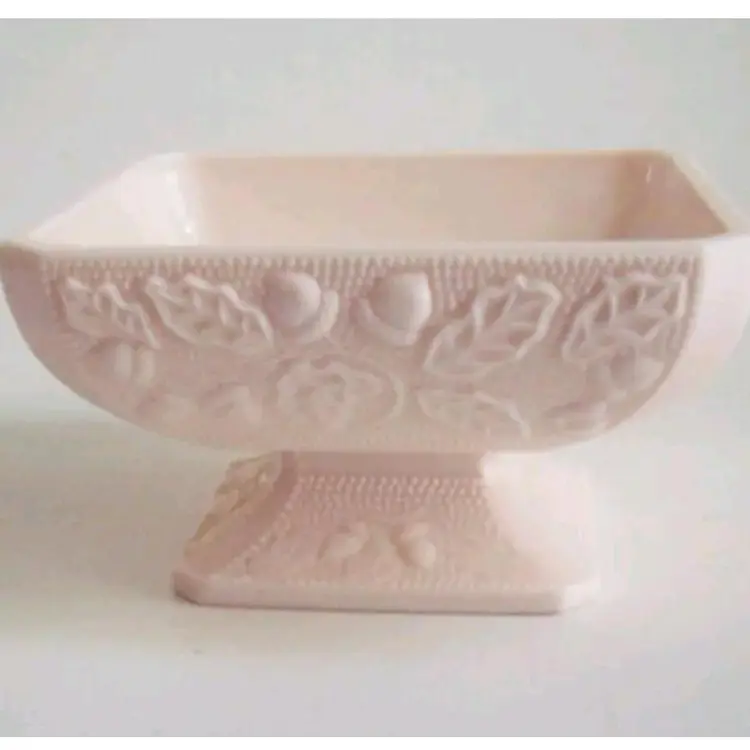 1950s Jeannette Pink Milk Glass Footed Candy Dish Acorn/Oak Leaf •  Vtg 5.25"