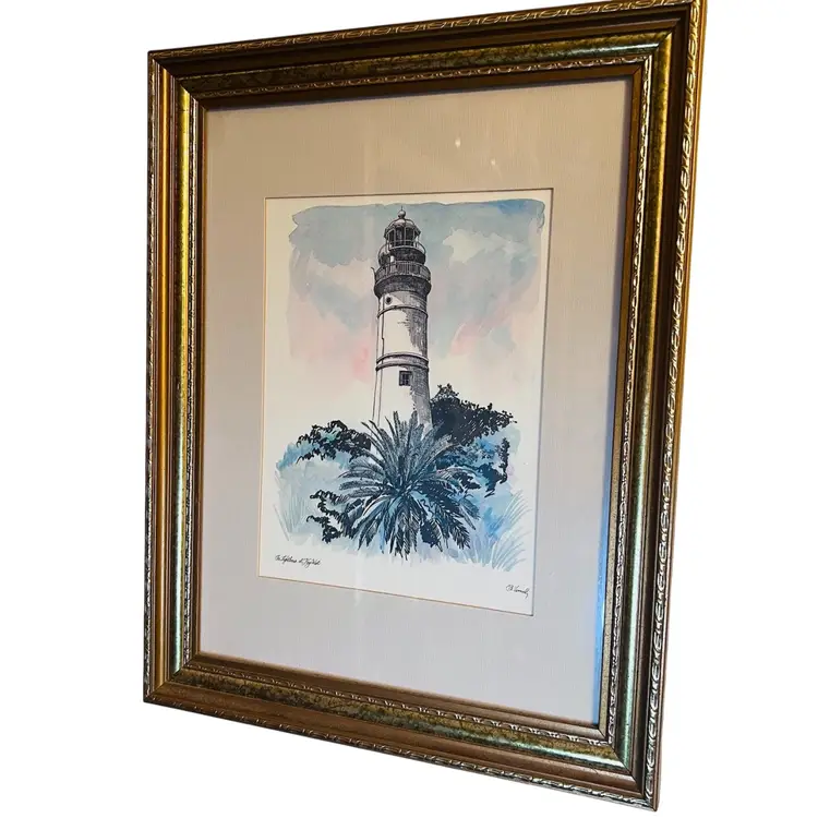 The Lighthouse At Key West Framed Watercolor Print By Robert E Kennedy 11”x 14”