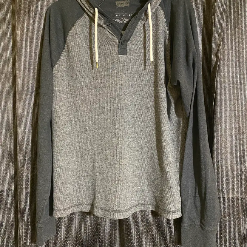 Levi's Men's Size Large Gray Hooded Long Sleeve Shirt - Drawstrings