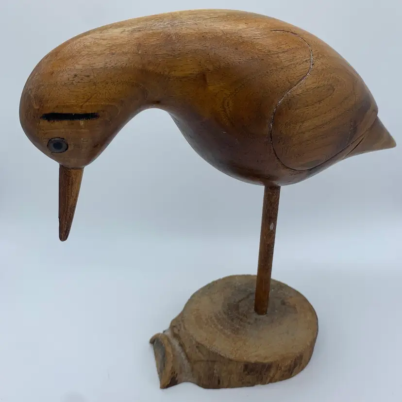 Vintage Carved Wood Bird Figurine Signed Plover By Ty 1989