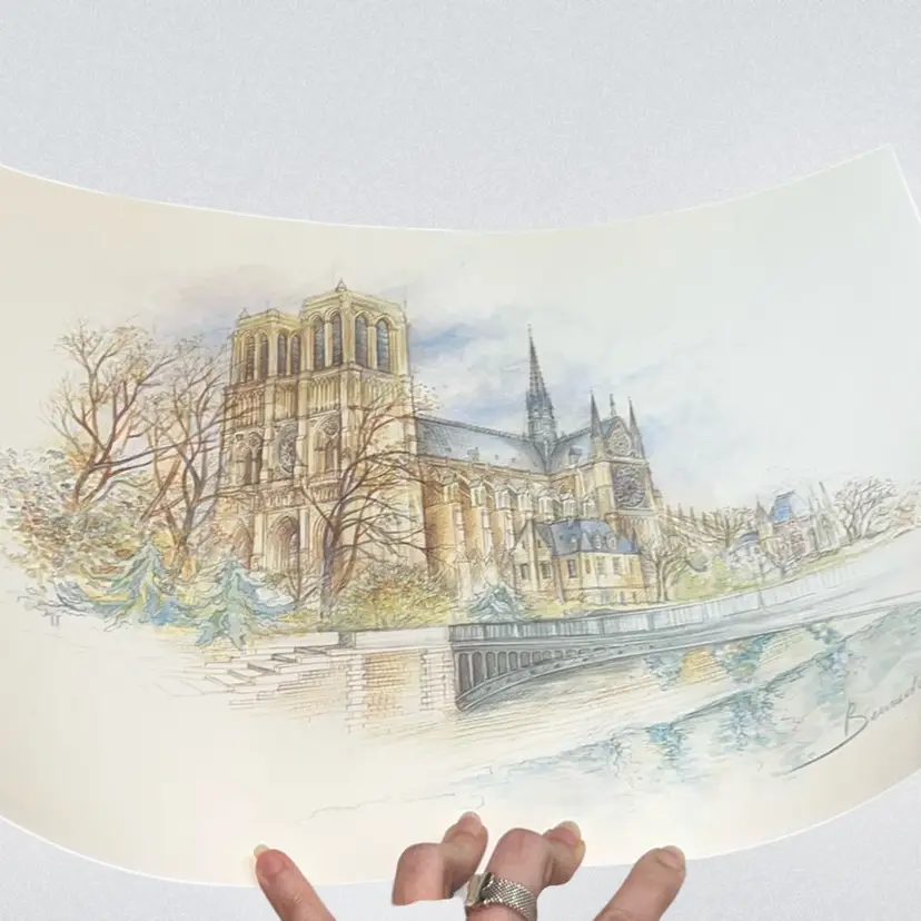 Vintage Print Notre Dame Cathedral By Bernadette Loy 12” x 15.75”