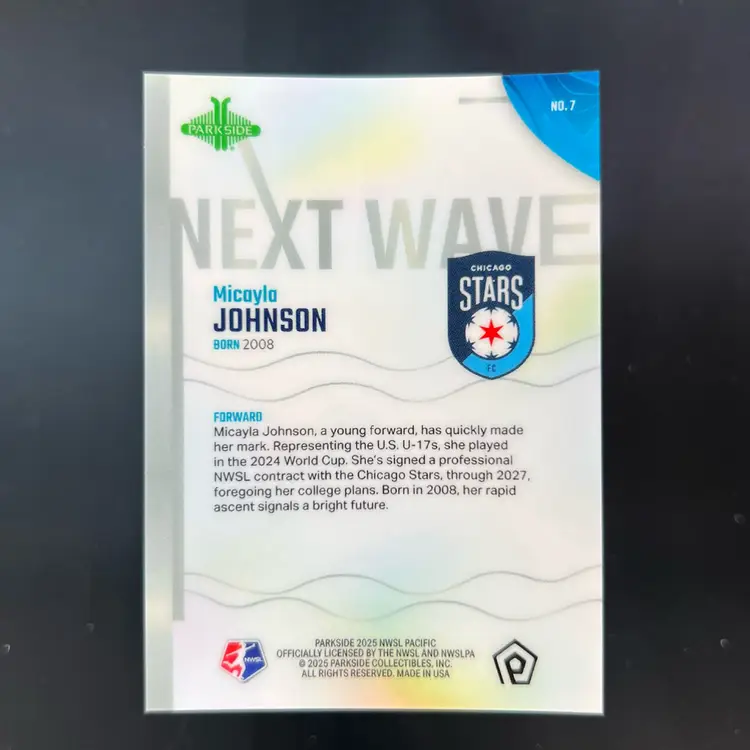 Micayla Johnson 2025 Parkside NWSL Pacific Next Wave Soccer Card